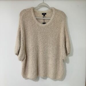 Express Sequin Eyelash Knit Sweater Womens XL Beige Short Sleeve | Glam/Cozy